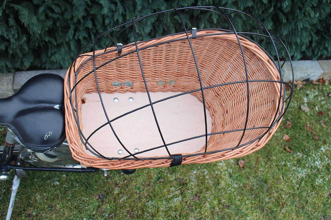 Marcus Hundefahrradkorb für Gepäckträger aus Weide mit Metallgitter Gepäckträgerkorb Einkaufskorb