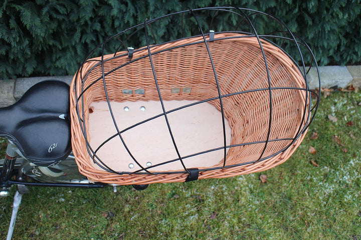 Marcus Hundefahrradkorb für Gepäckträger aus Weide mit Metallgitter Gepäckträgerkorb Einkaufskorb