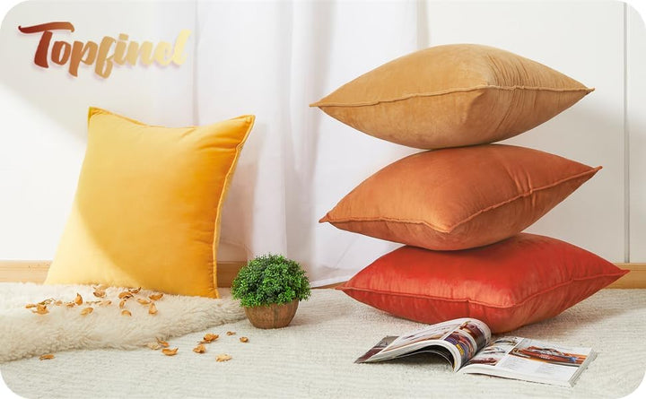 Topfinel Kissenbezug Herbst 45x45 gelb 4er Set Samt flauschig Farbverlauf Kissenbezüge Kissenhülle S