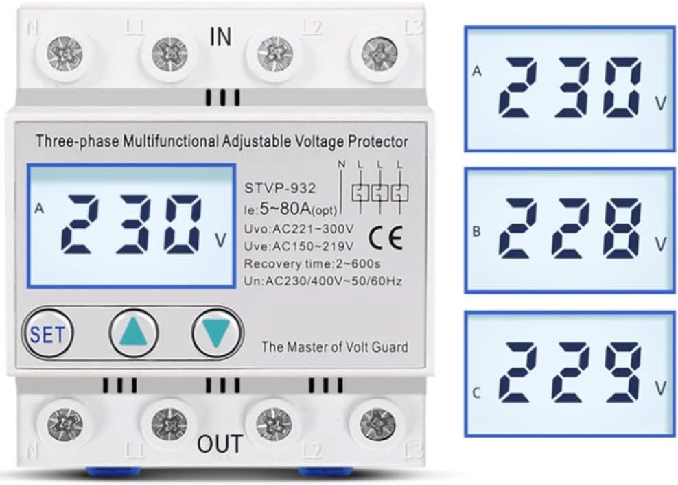 Überspannungsschutz, Einstellbarer Spannungsschutz STVP-932 230V/400V AC 3-Phasen-LCD-Multifunktions