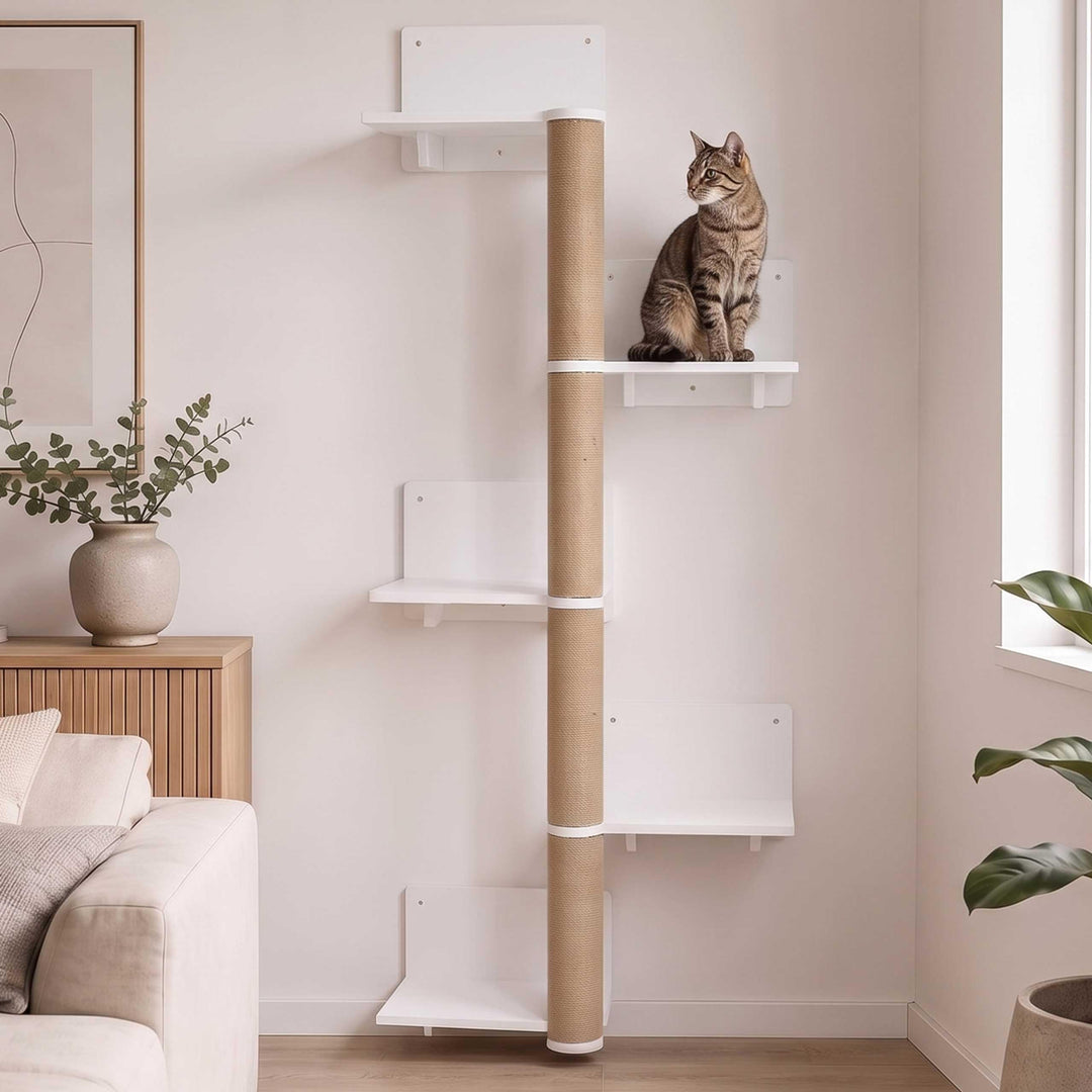 Mendler Kletterwand HWC-Q58 - weiss | Katzenwand, Kletterbaum, Wandkratzbaum, Kletterregal, Plattfor