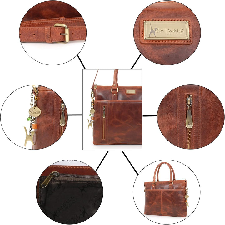 Catwalk Collection Handbags - Damen Leder Laptoptasche 16 Zoll - Aktentasche Gross - Schultertasche