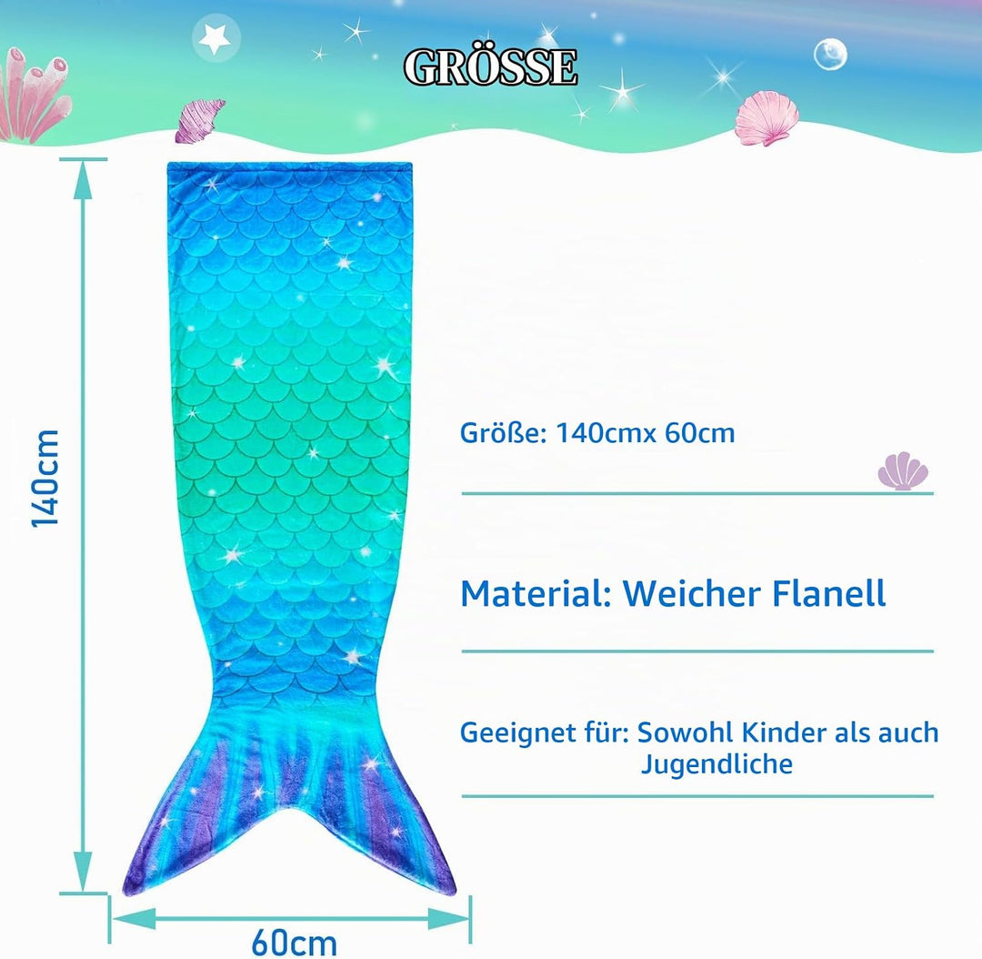 WERNNSAI Meerjungfrauen Schwanz Decke - Weiche Meerjungfrauen Decke für Kinder Mädchen 140 x 60 cm W
