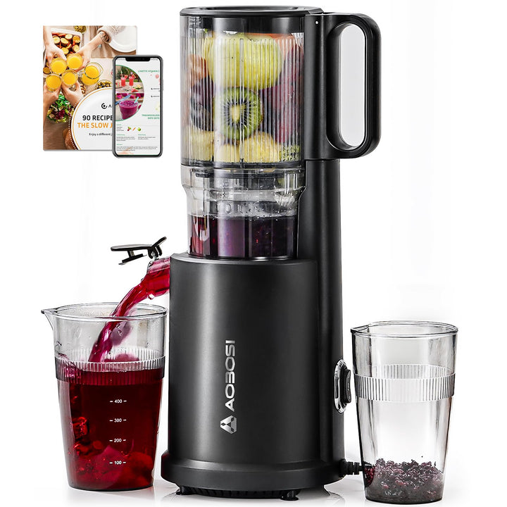 AOBOSI Entsafter Slow Juicer 126MM XXL Einfüllöffnung,90 RPM, Leiser Kupfermotor, BPA-frei, hohe Saf