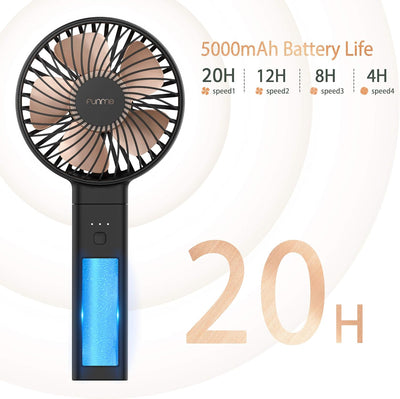 Funme Handventilator [20 Stunden Lange Arbeitszeit] 5000 Akku Starker Wind Leise Tischventilator 4 S