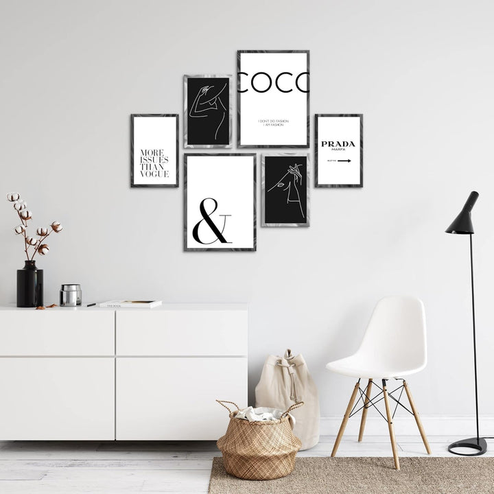 Novart Wandbilder Set Fashion Coco Zitate - KEIN EXTRA RAHMEN BENÖTIGT - Modern Deko - Wohnzimmer Mä
