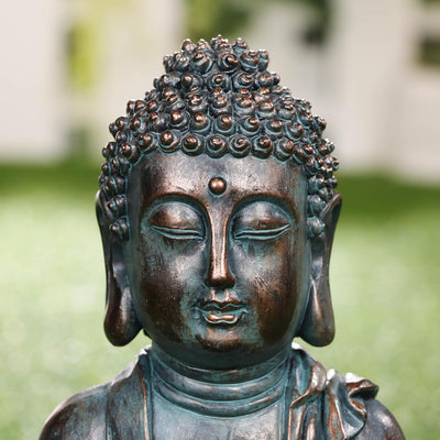 TERESA'S COLLECTIONS 32cm Buddha Figur Garten Solarleuchte Harz sitzende Budda Statue Gartenfigur Fr
