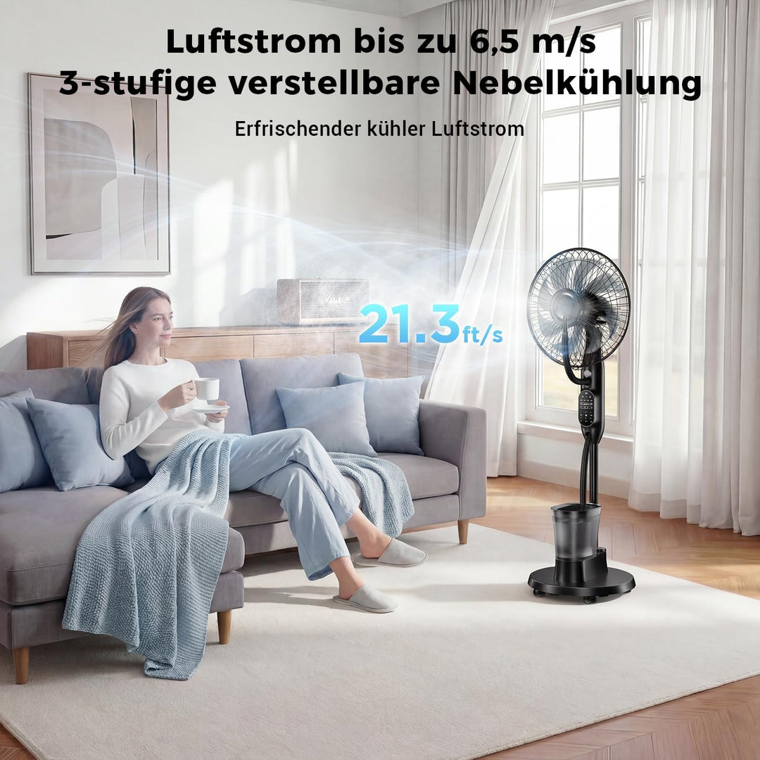 NebulaFlow Mist Fans Standventilator mit Wassersprüher, 3-in-1-Kühlung & Befeuchtung, Oszillierender