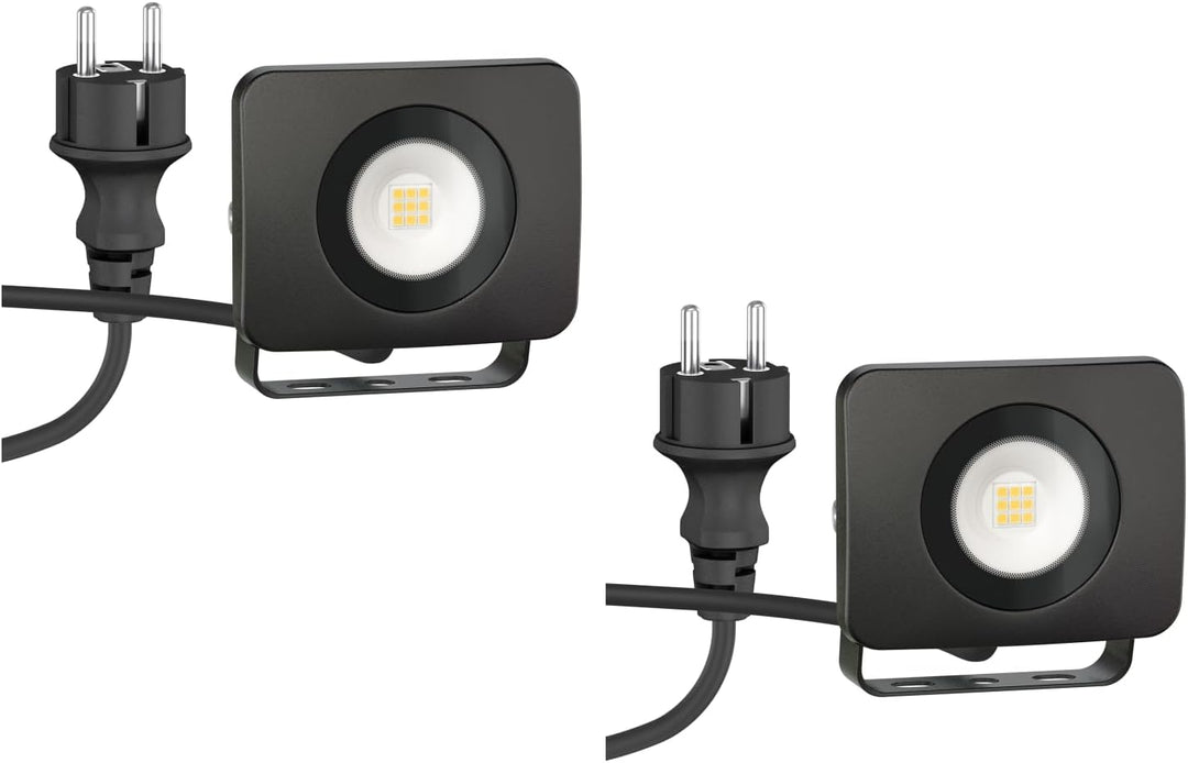 ledscom.de LED Gartenstrahler WEGA, Outdoor, IP44, Stecker, schwarz, 10 W, 935lm, warmweiss, 2 Stk.