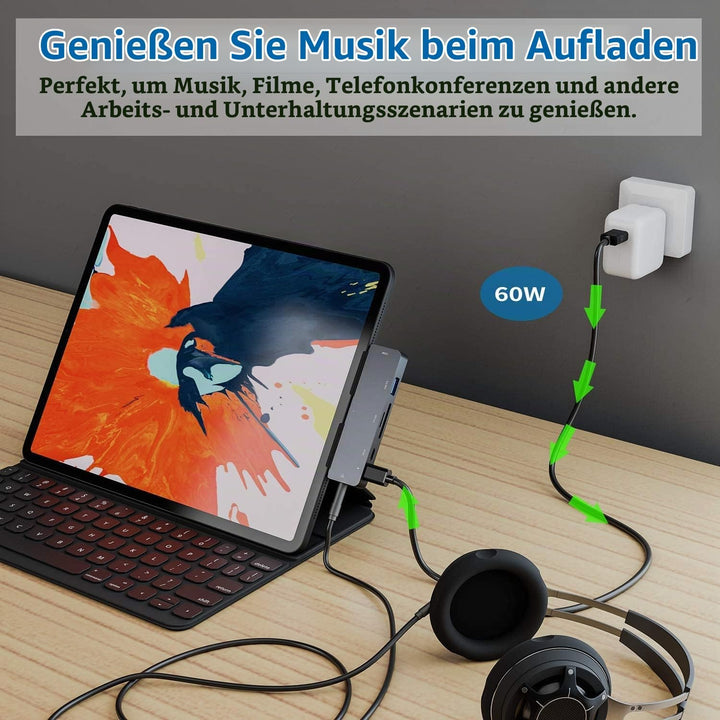 3XI USB C Hub für iPad Pro/iPad Air 4, 7 in 1 Typ C auf HDMI 4K Adapter, PD Ladeanschluss, USB 3.0 A
