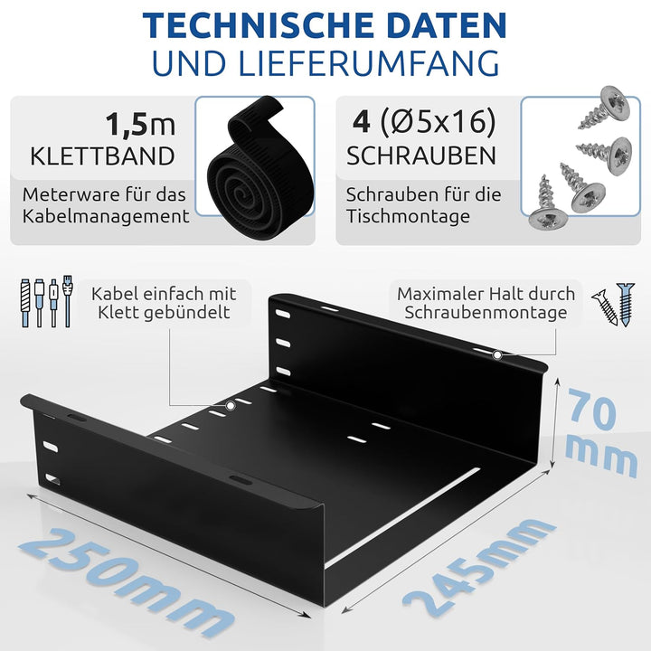 Untertischhalterung für Mini PC, Laptop, KVM, NUC, Thin Clients, Mac Mini, Untertisch Ablage Ordnung