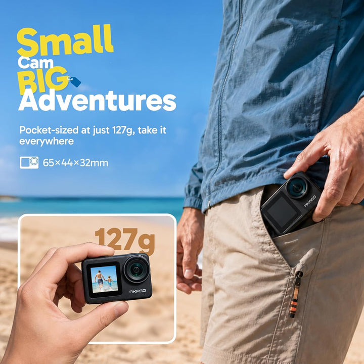AKASO Brave 7 LE Action Cam 4k30FPS 20MP mit 64GB U3 Speicherkarte Unterwasserkamera IPX7 wasserdich