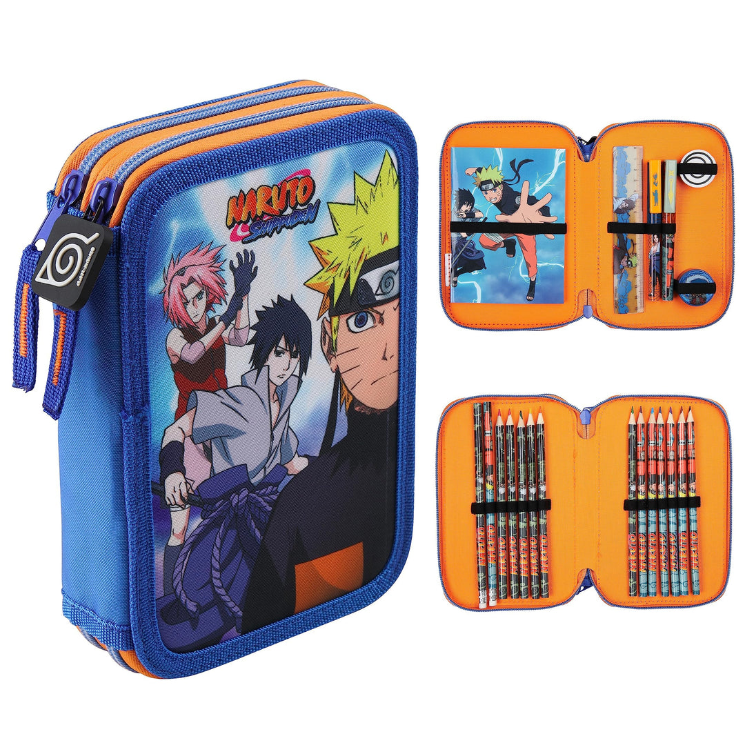 Naruto Federmäppchen, Anime-Fan Mäppchen mit Kompletten Schulsachen, Leichtes Zweifachfach Schulmäpp