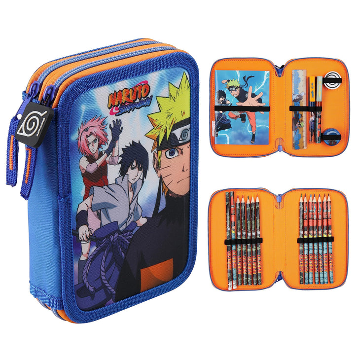 Naruto Federmäppchen, Anime-Fan Mäppchen mit Kompletten Schulsachen, Leichtes Zweifachfach Schulmäpp