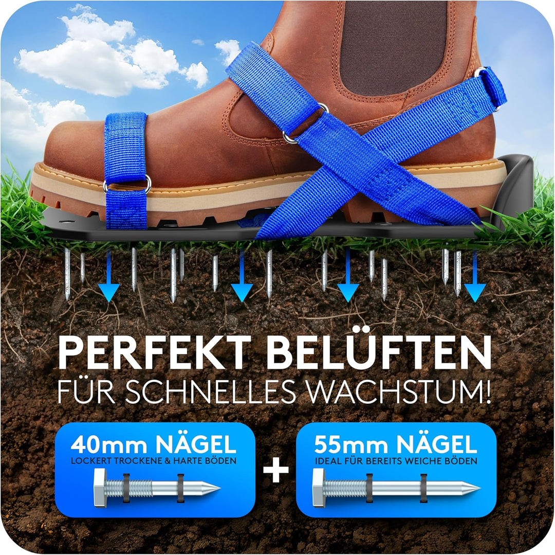 Briliantwerk®️ Nagelschuhe mit Klettverschluss - Zum Rasen belüften oder als Estrichschuhe - Rasenlü