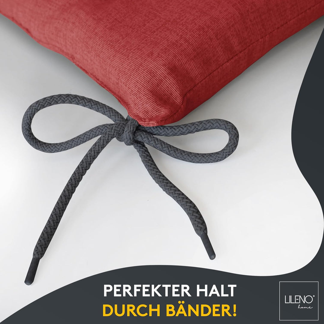 LILENO HOME 2er Set Stuhlkissen Bordeaux (40x40x4,5 cm) - Sitzkissen für Gartenstuhl, Küche oder Ess
