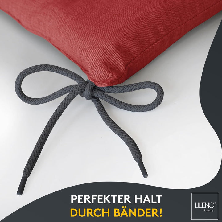 LILENO HOME 2er Set Stuhlkissen Bordeaux (40x40x4,5 cm) - Sitzkissen für Gartenstuhl, Küche oder Ess