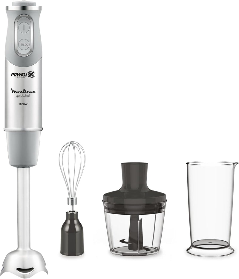 Moulinex Quick chef Quickchef – Stabmixer mit 3 Zubehör, Edelstahl, 10 Geschwindigkeiten, 1000 W 3 a