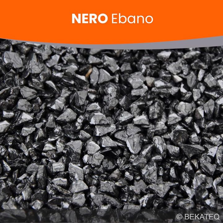 Steinteppich aussen in Nero Ebano - Bodenbelag Komplettset: 25kg Marmorkiesel Schwarz inkl. 1kg 1K P