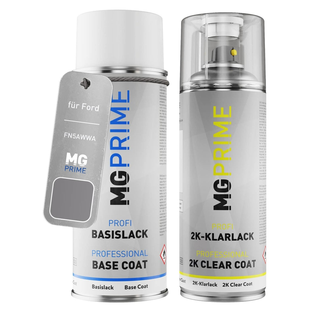 MG PRIME Autolack 2K Spraydosen Set für Ford FN5AWWA / PN4EG0 / G Grey Matter/Fancy-Grau Basislack 2