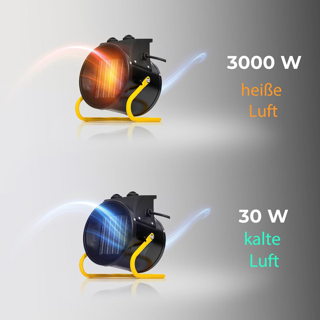 Lehmann Heizlüfter Thermoventilator Elektrischer für Schnelle Erwärmung | 3000 W | 3 Leistungsstufen