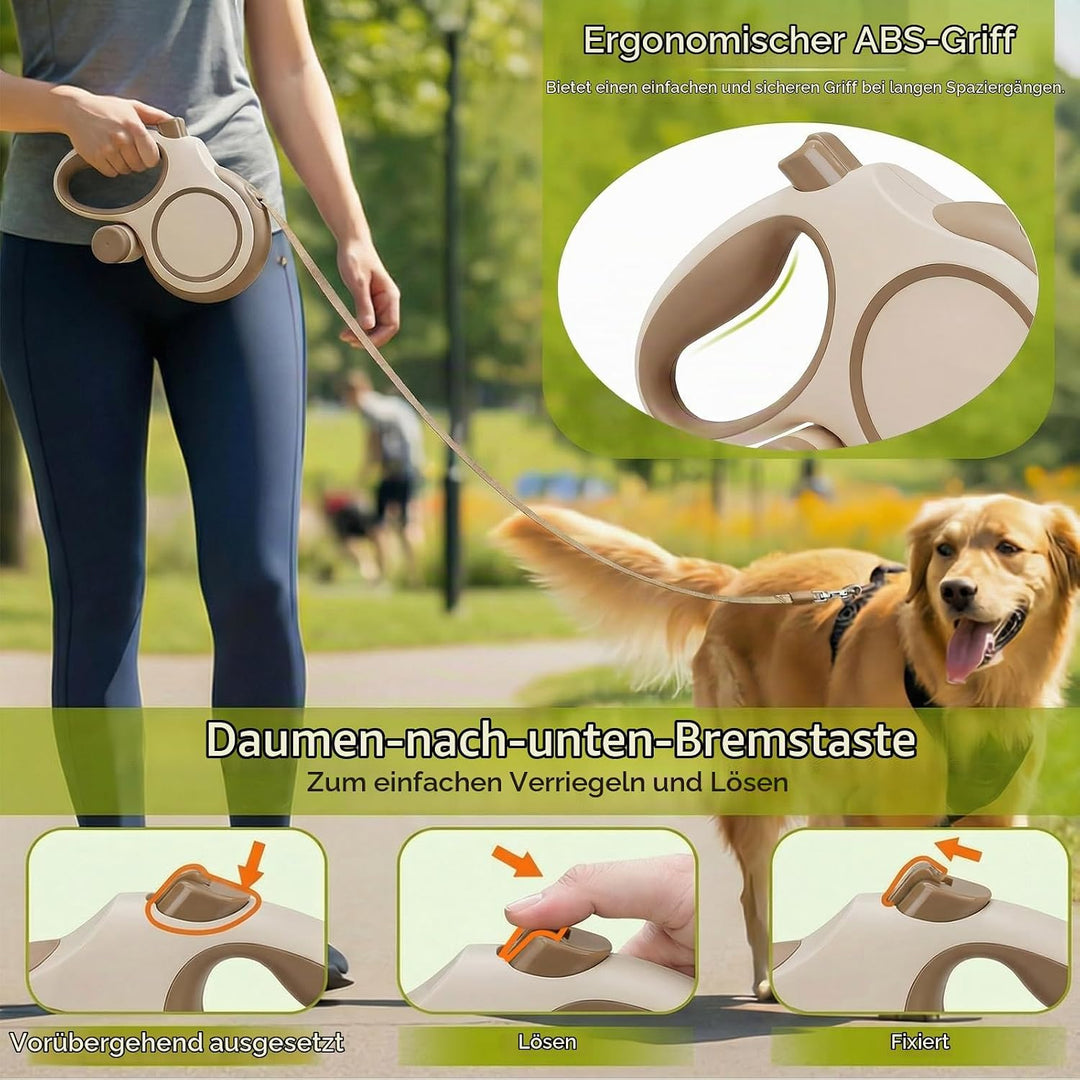 Hundeleine 8m, Robuste Rollleine für Hunde bis 50kg/110lbs, Flexileine mit Bequemen Griff &amp; Kotbeute