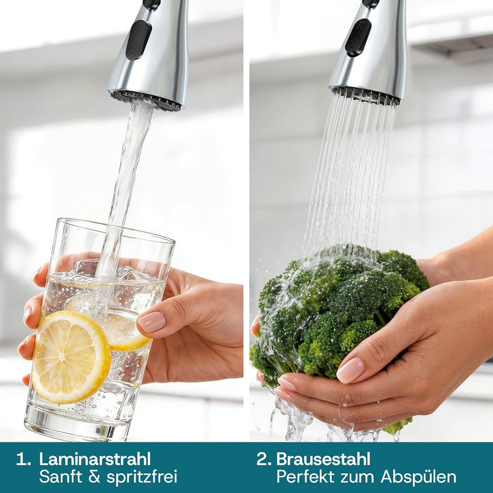 Engelbach® Wasserhahn Küche - ausziehbar & 360 Grad schwenkbar für maximale Reichweite - 304 Edelsta