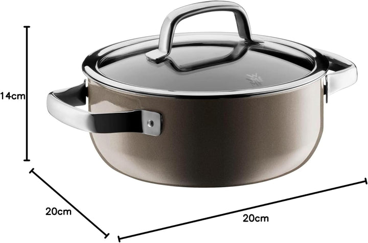 WMF Fusiontec Mineral Kochtopf klein 20cm, Glasdeckel, Bratentopf Induktion 2,4l, High-Tech Keramik,