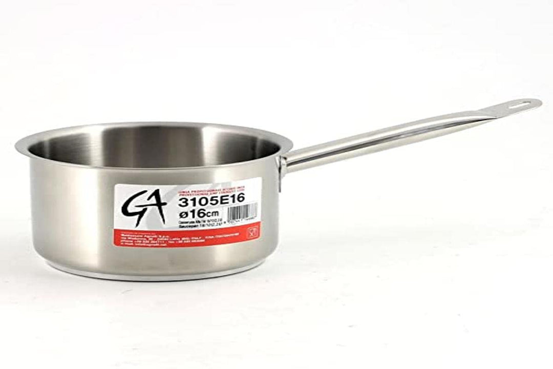 Pentole Agnelli Edelstahl 18/10 Kasserolle Hohe mit Griff 16 cm stahl, 16 cm