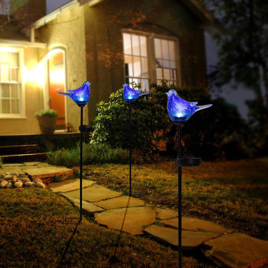 Afirst Solar Bluebird Gartenstecker – mundgeblasenes Glas Dekorative Garten Wegeleuchten Outdoor Was