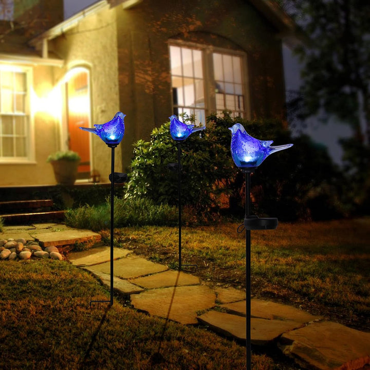 Afirst Solar Bluebird Gartenstecker – mundgeblasenes Glas Dekorative Garten Wegeleuchten Outdoor Was