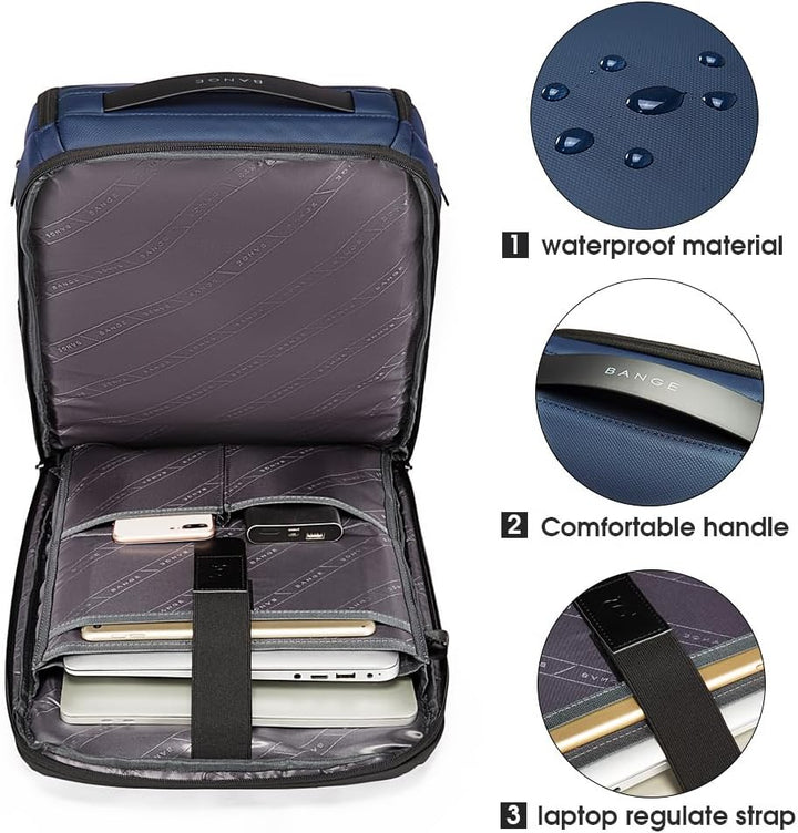 BANGE Business-Smart-Rucksack, wasserdicht, 39,6 cm (15,6 Zoll), Laptop-Rucksack mit USB-Ladeanschlu