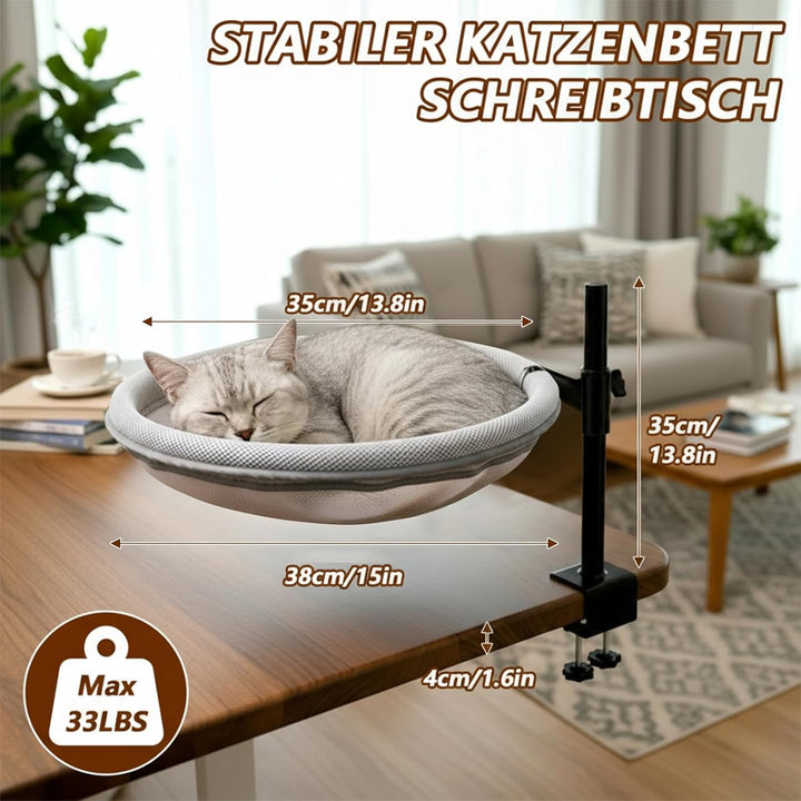 Katzenbett für Schreibtisch, 360° drehbar & Höhenverstellbar, Max 33lb, Katzenhängematte mit 2 wasch