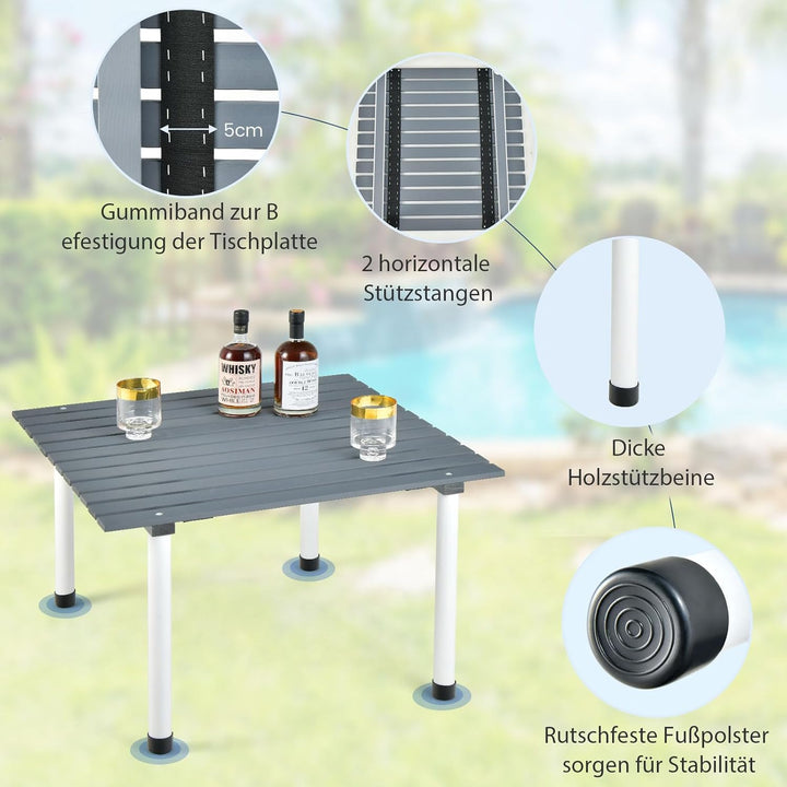 GOPLUS Campingtisch, Picknicktisch aufrollbar aus Tannenholz bis 50kg belastbar, Balkontisch Gartent