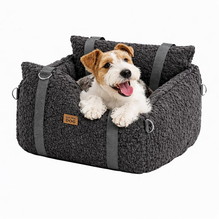 Hundesitz Auto 3in1 aus Bouclé – Hundebett &amp; Transporter mit Sicherheitsleine, weich, robust und Kra