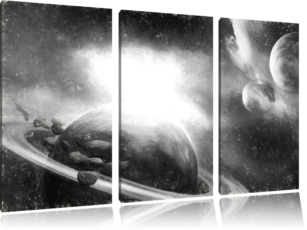 Pixxprint Planeten und Meteoriten als Leinwandbild 3 teilig/Grösse: 3 Teilig (120x80) / Wandbild/Kun