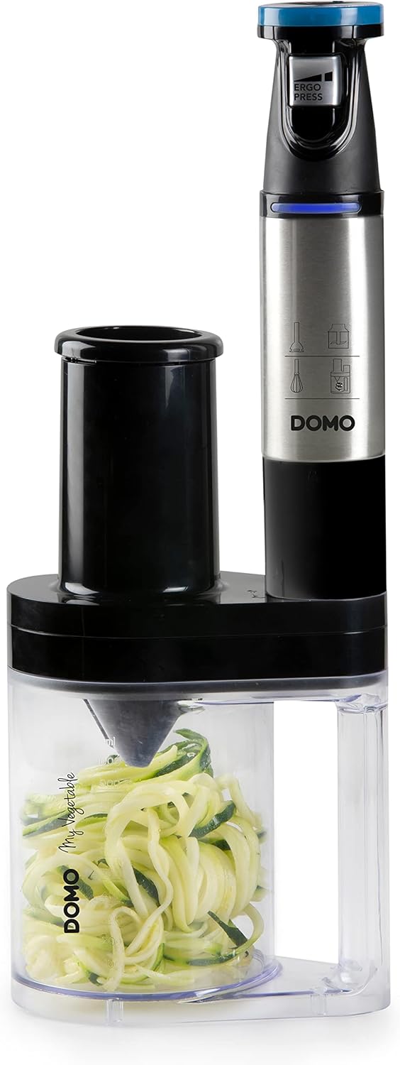 DOMO Stabmixer Set 4-in-1 - Ergo Press - Inklusive 4 Aufsätze: Mixstab, Schneebesen, Zerkleinerer, S
