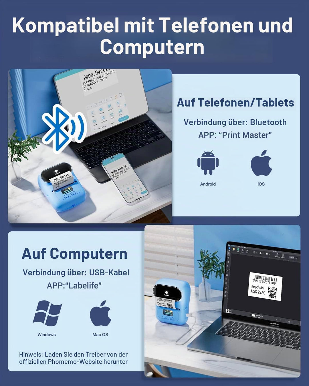 Phomemo Etikettendrucker - M110 Bluetooth tragbare Etikettendrucker-Maschine für Kleinunternehmen, A