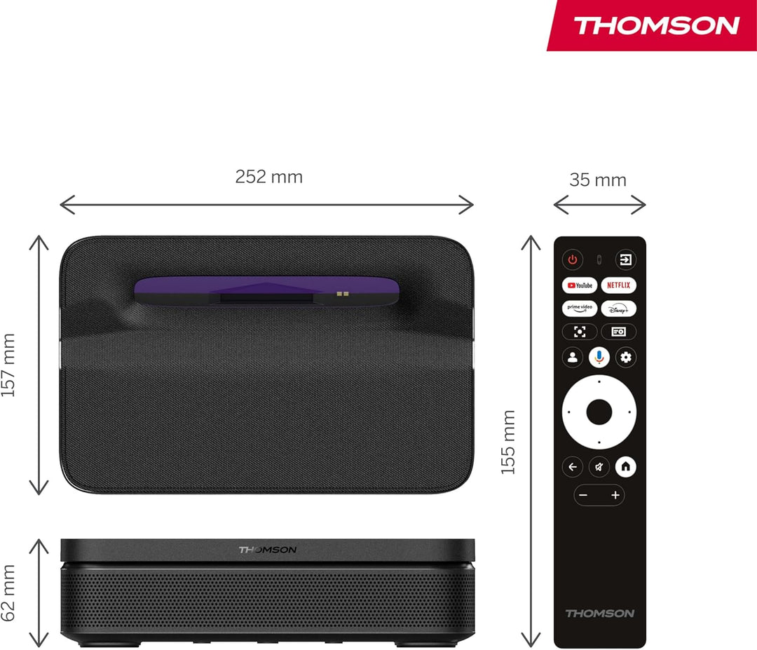 Thomson Sirius PG55B Full HD Beamer, Smart RGB Laser Projektor, Ultra-Kurzdistanz, Google TV, 600 AN