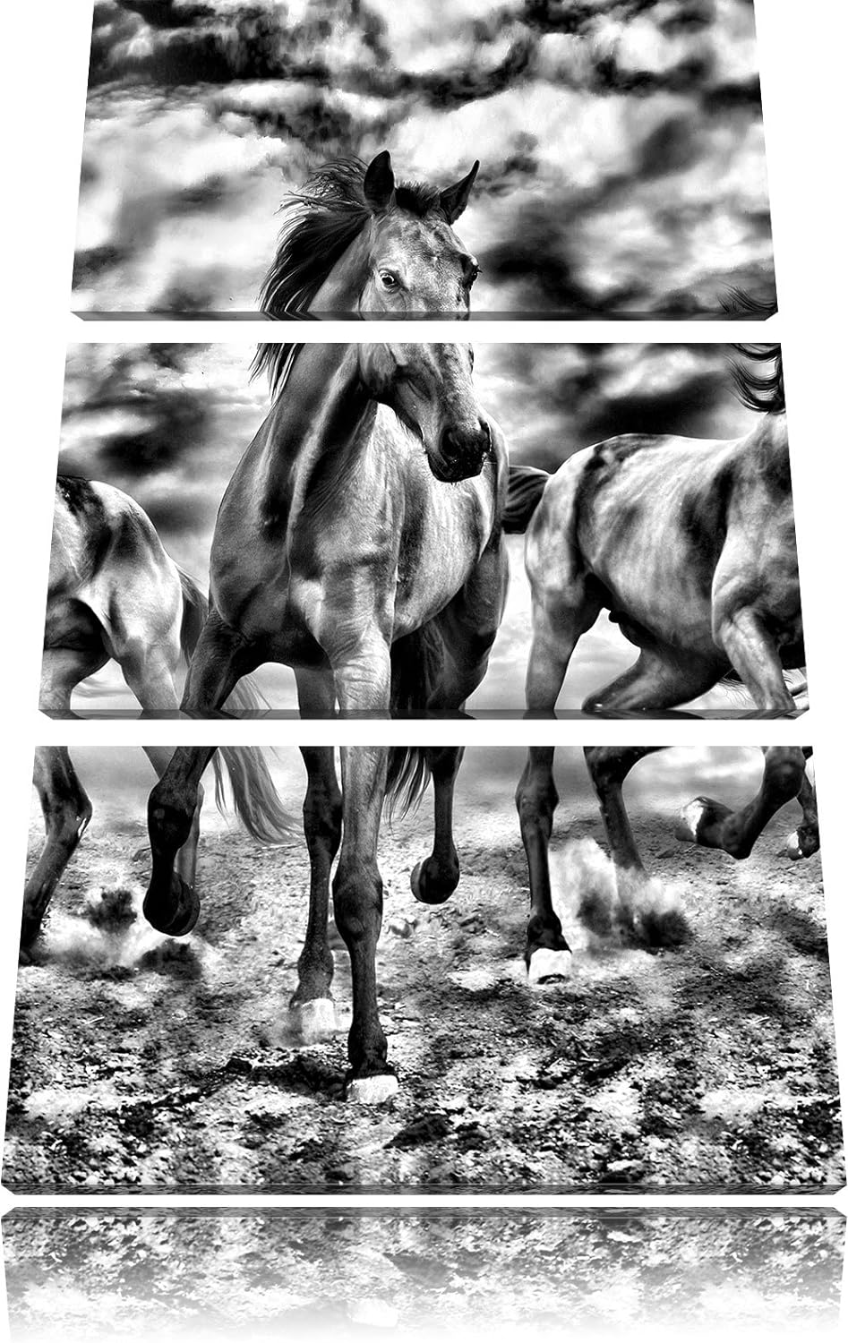 Pixxprint Monocrome, Western Pferde Cowboy 3-Teiler Leinwandbild 120x80 Bild auf Leinwand