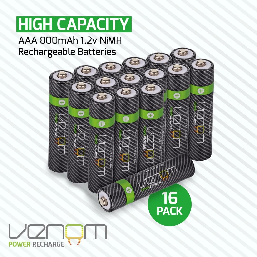 Venom Wiederaufladbare Batterien mit Ladestation – inklusive 16 x AA (1200 mAh) und 16 x AAA (800 mA