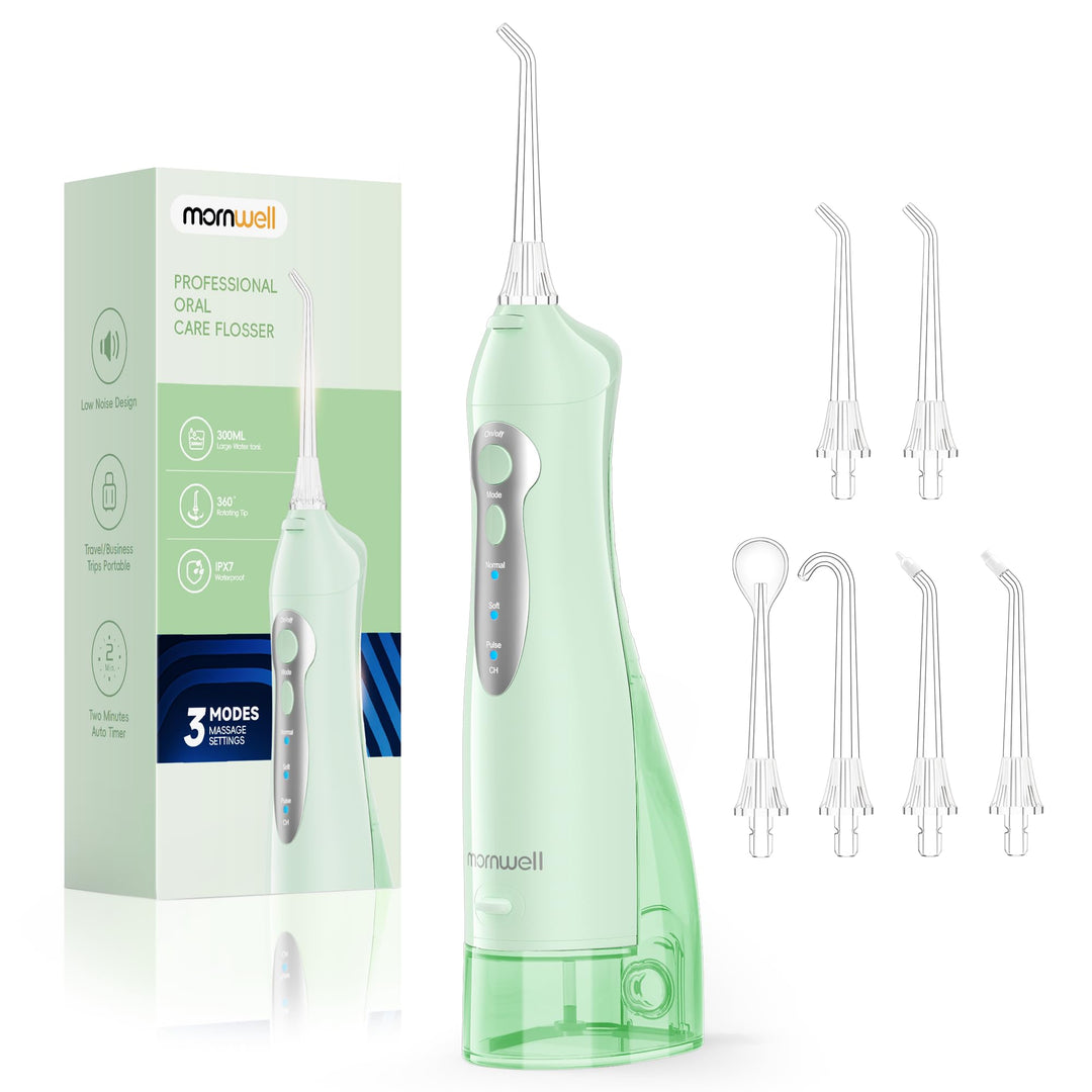 Mornwell Munddusche Kabellos für Zähne Tragbar Oral Irrigator Elektrische Zahnreiniger 300ML 3 Modi