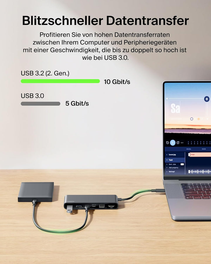 Belkin Connect 8-in-1 USB C Hub, Bildschirmauflösungen bis zu 4K bei 60 Hz – geeignet für Mac-, Wind