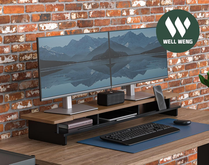 Monitorständer Dual-Monitorständer für Schreibtisch, Holzregal für Schreibtisch mit Aufbewahrungsorg