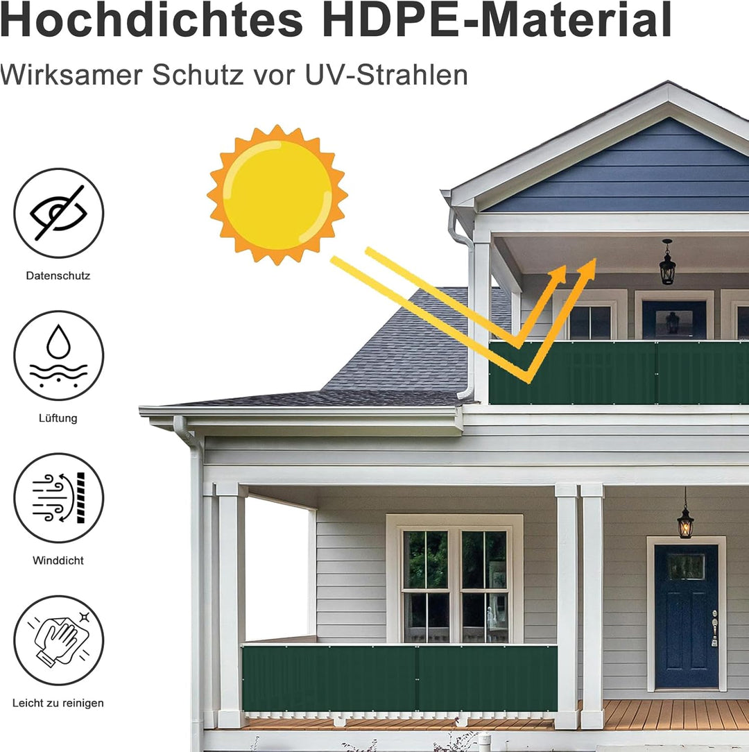 HENG FENG Balkon Sichtschutz 100x400cm für Privatsphäre, Grün | Balkonverkleidung HDPE atmungsaktiv,