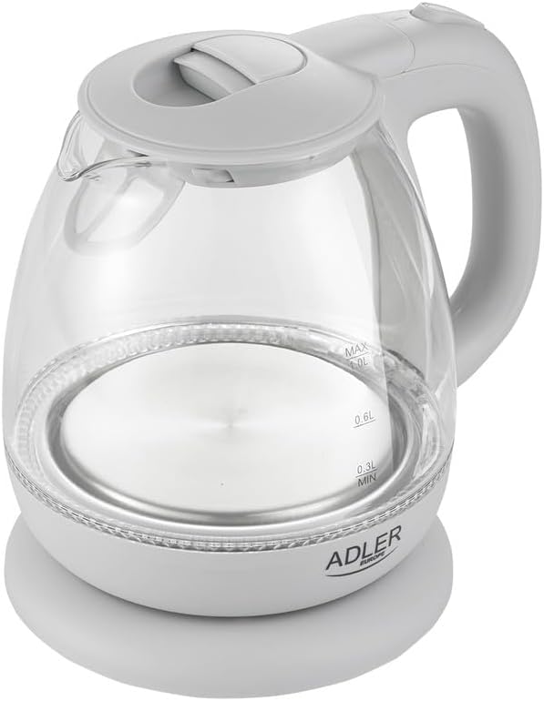 adler AD 1238 Elektrischer Wasserkocher aus Glas, klein, 1 l, 1100 W, LED-Beleuchtung, 1100 W, 1 Lit