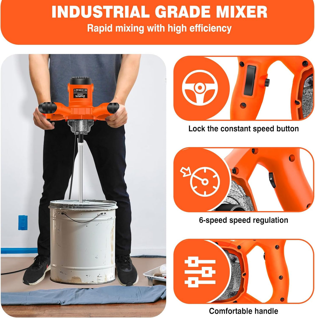 2400W Elektrischer Mörtelrührer Handgehaltener Rührwerk Rührer zum Mischen von Farbe, Putz, Zement,