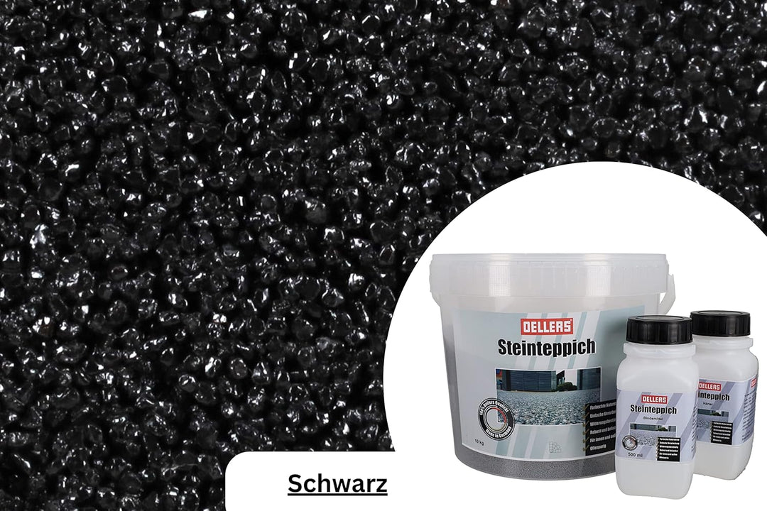 OELLERS Steinteppich Set, Schwarz, 10kg, fugenlose 2k Boden-beschichtung für Innen &amp; Aussen, auf Epo