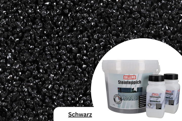 OELLERS Steinteppich Set, Schwarz, 10kg, fugenlose 2k Boden-beschichtung für Innen &amp; Aussen, auf Epo
