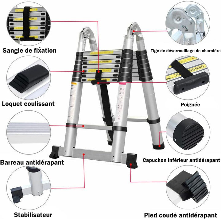 Teleskopleiter aus Aluminium, ausziehbare Teleskopleiter, Teleskopleiter, Klappleiter, Loft Ladder,
